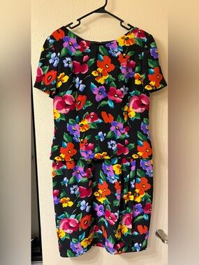 Colorful Floral 100% Silk Midi Dress